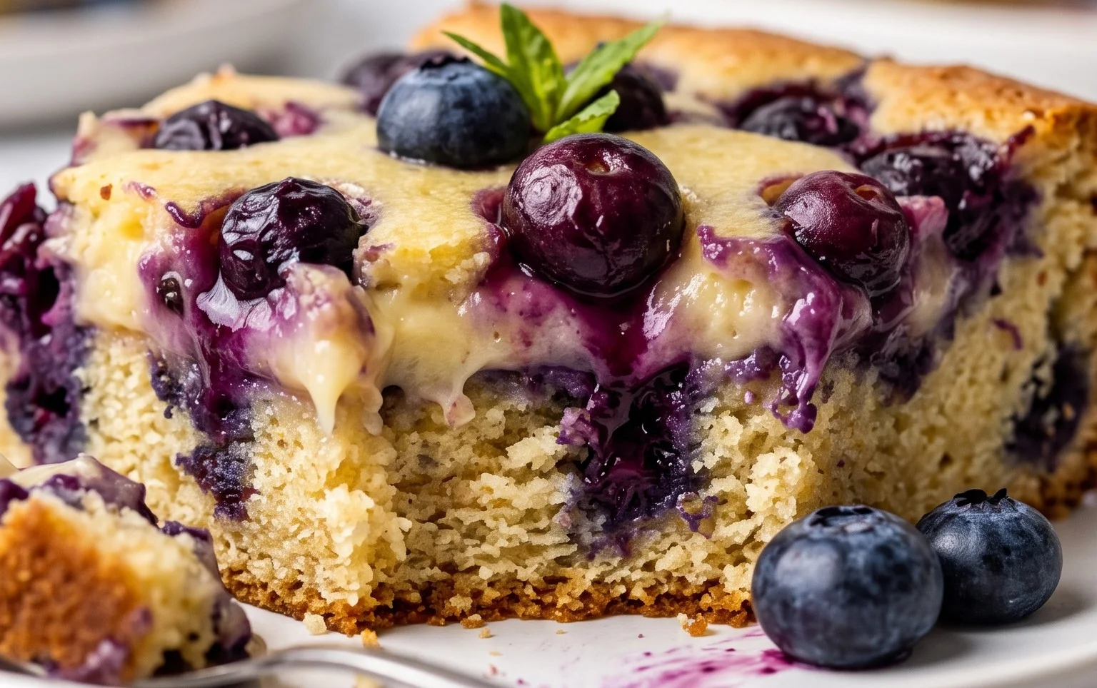 Puddingkuchen mit Heidelbeeren